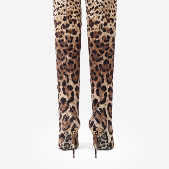 Dolce and Gabbana KIM Leopard Print Thigh-High Boots - Picture 3 of 12